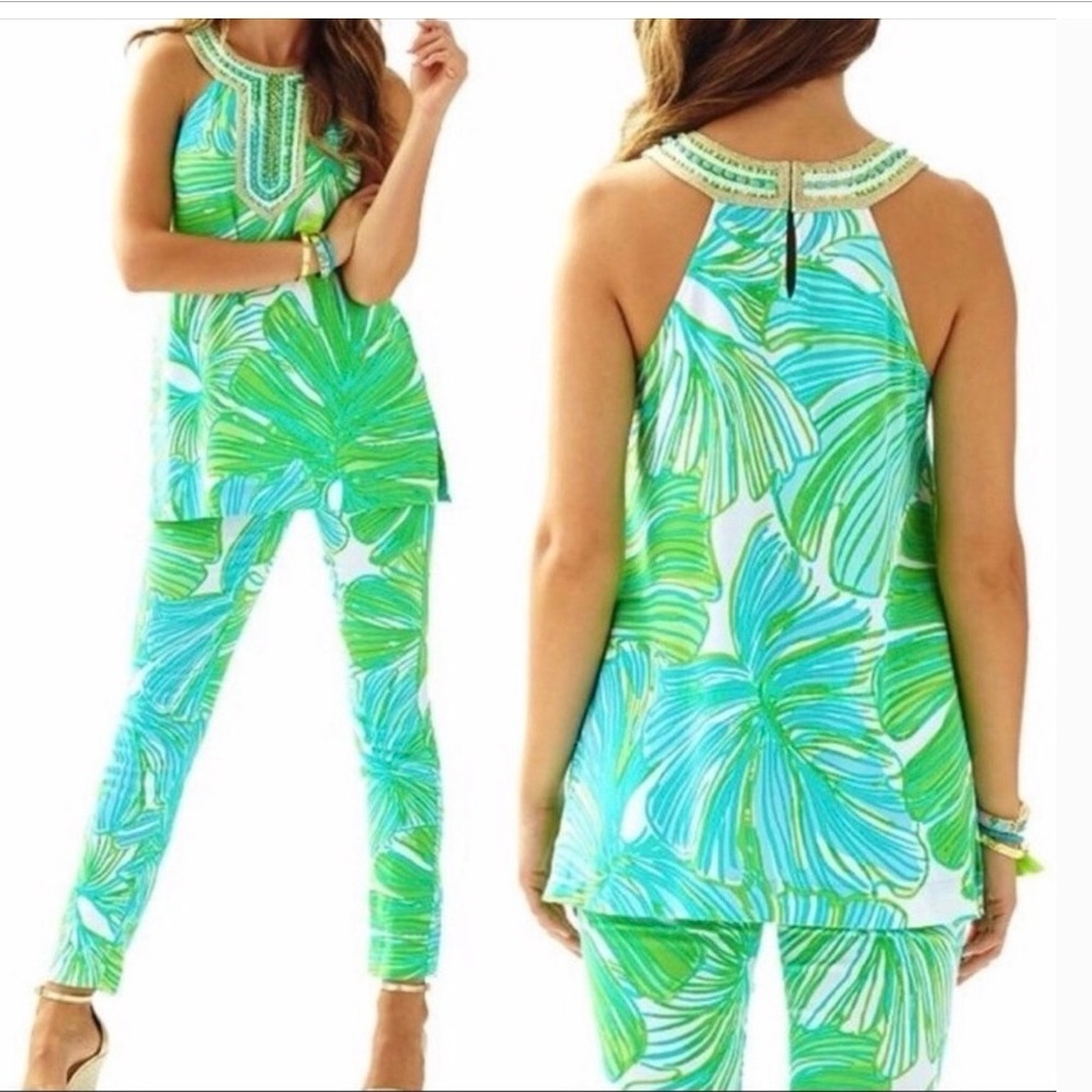 Lilly Pulitzer Adelina Tunic Top Green Fronds Place Size Large NWT $158